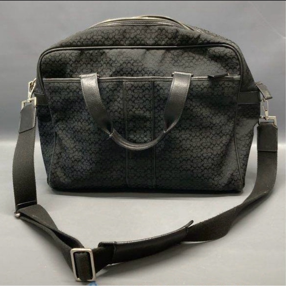Coach Black Signature Laptop Bag with Detachable Strap